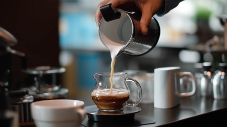 Closeup of making drip coffee in a coffee shop.の素材
