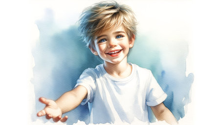 The image features a cheerful young boy with a stylish haircut.の素材