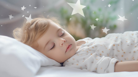 Caucasian child sleeping in the bedroom.の素材