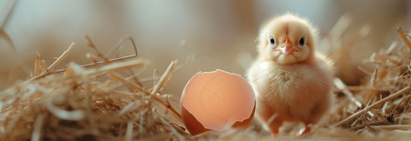 Baby chicks are hatching from eggs.の素材
