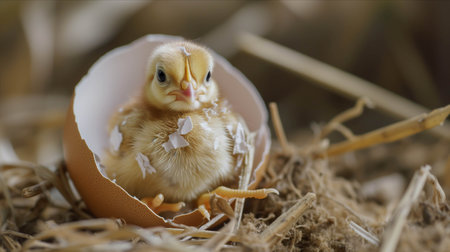 Baby chicks are hatching from eggs.の素材
