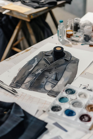 Closeup of tailor designing men's clothes in office.の素材