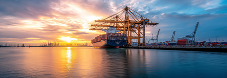 Cargo ship moored at the port.の素材