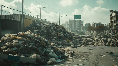 Garbage piles abandoned in the city.の素材
