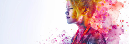 Lively Caucasian woman on white background.の素材