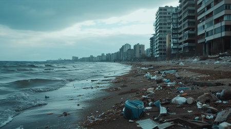 Garbage on the beach in a seaside town.の素材