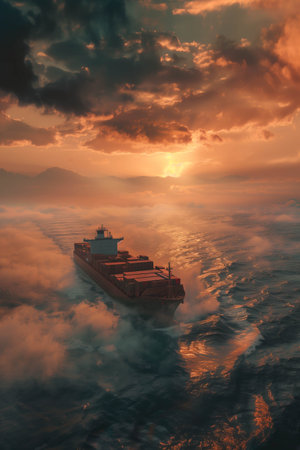 Container ship sailing in the sea.の素材