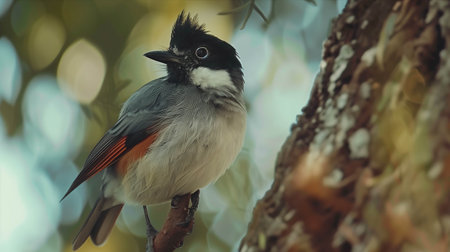 Closeup Red-whiskered bulbul is sitting on a tree.の素材