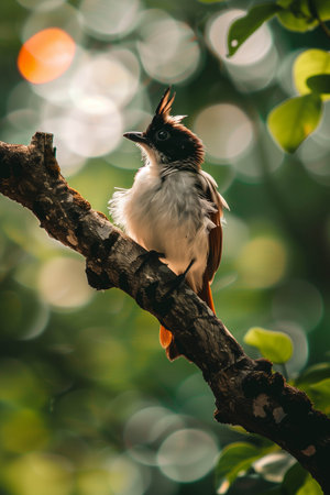 Closeup Red-whiskered bulbul is sitting on a tree.の素材
