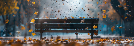 Upright bench in the park in autumn.の素材