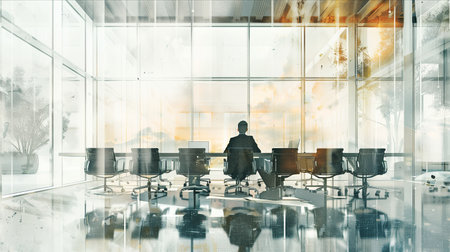 Watercolor illustration of business people having a meeting in the office.の素材