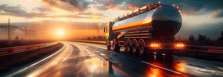Oil trucks are driving out of the oil depot.の素材