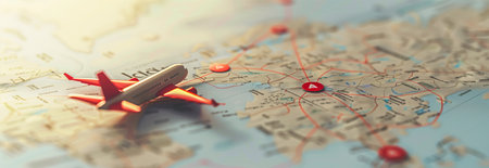 Airplane route plan, planning travel routes.の素材