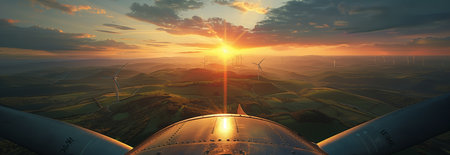 Selective focus of View from the top of a windmill in the mountains.の素材