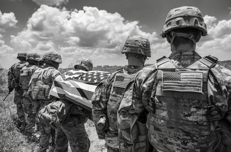 Selective focus of Funeral of an American soldier at the cemetery.の素材