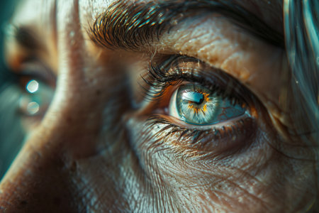 Close-up of the eyes of an elderly Caucasian woman.の素材