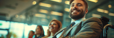 Group of Caucasian disabled businessmen working in the office.の素材