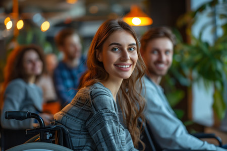 Group of Caucasian disabled businessmen working in the office.の素材