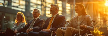 Group of Caucasian disabled businessmen working in the office.の素材