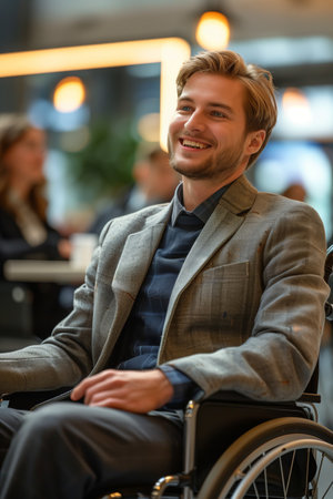 Group of Caucasian disabled businessmen working in the office.の素材