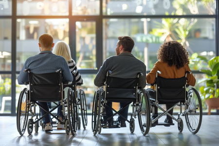 Group of Caucasian disabled businessmen working in the office.の素材