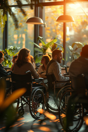 Group of Caucasian disabled businessmen working in the office.の素材