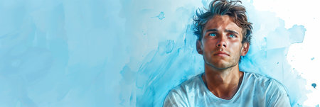 Watercolor sketch of a Caucasian man wearing casual clothes.の素材