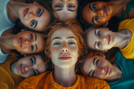 Surrounded group of Caucasian people looking at camera with confidence.の素材