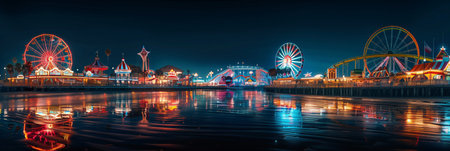 View of the lights from the amusement park at night.の素材