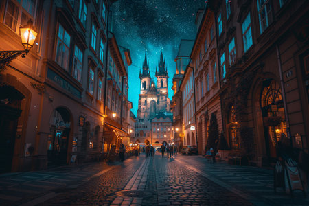 View of the streets of the old city at night.の素材