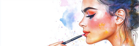 Watercolor painting of woman doing makeup, makeup artistの素材
