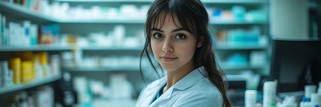 Female pharmacist working in a pharmacyの素材