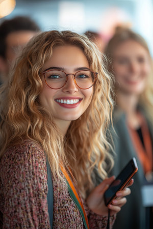 Group of business women taking selfies together in the office.の素材
