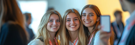 Group of business women taking selfies together in the office.の素材