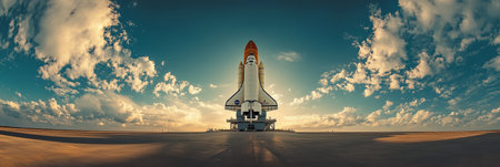 The space shuttle is on the launch pad, during a clear day. Elements of this image furnished by NASAの素材