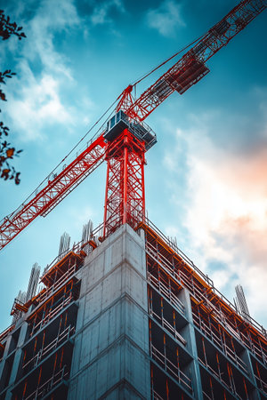 modern building construction site Crane lifting construction equipmentの素材