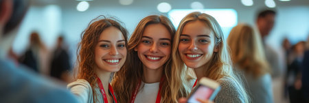 Group of business women taking selfies together in the office.の素材