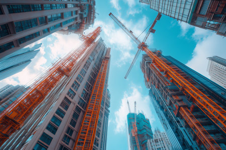 modern building construction site Crane lifting construction equipmentの素材
