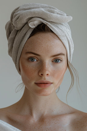 Caucasian woman having problems with facial acne, skin diseaseの素材