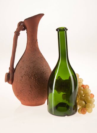 jug green bottle grapesの写真素材