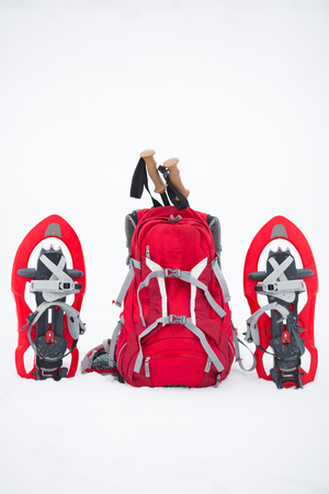 Equipment for a hike in the winter.の写真素材