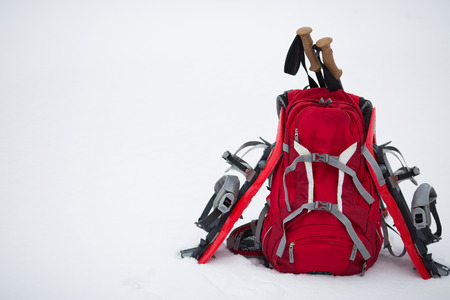 Equipment for a hike in the winter.の写真素材