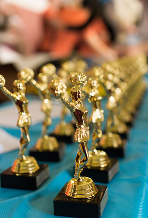 Cup and medals to compete in cheerleading dance.の写真素材
