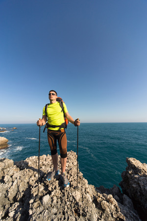 Hiking in the national park along the sea in the summer.の写真素材