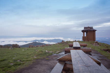 A beautiful sunrise overlooking the mountains in the summer.の写真素材