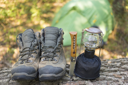 Outfit for a hike in the mountains in the summer.の写真素材