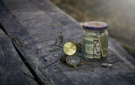 Accumulation of money in the piggy bank for travel.の写真素材