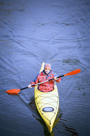 Journey down the river on a sunny day in a canoe.の写真素材