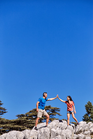 Long trip to the top of the mountain in the summer.の写真素材