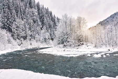 View of the beautiful river in the canyon in winter.の写真素材